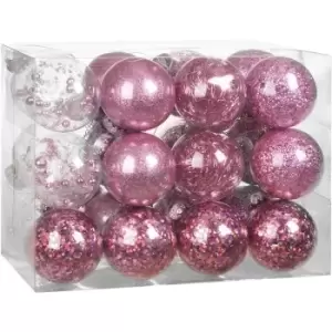 Image of Christmas Tree Baubles 24 Pieces Transparent Filling Shatterproof Decoration Ornaments Break-proof Xmas 7cm Pink (de) - Casaria