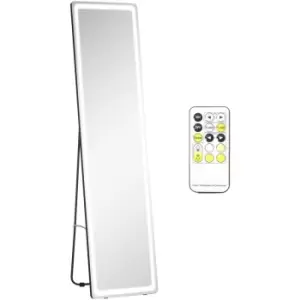 image of Led Lighted Full Length Mirror, Floor Standing or Wall Mount Bedroom - Silver, Black - Homcom