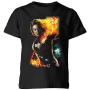 image of Captain Marvel Galactic Shine Kids T-Shirt - Black - 11-12 Years