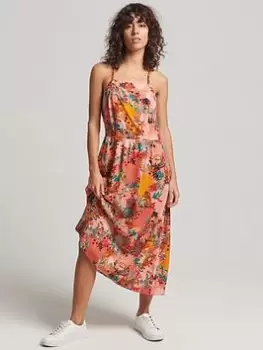 Image of Superdry Vintage Cami Maxi Dress - Coral, Multi, Size 12, Women
