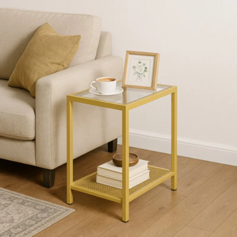 Image of STORVO Small Coffee Table With Metal Mesh Shelf