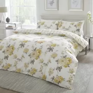 image of Dreams & Drapes Coniston Floral Check Print Reversible Duvet Cover Set, Ochre, Double