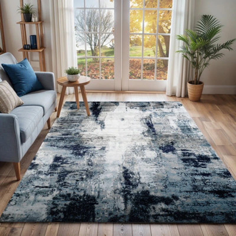Image of Livabliss Abstract Modern Marble Aqua/navy Giulia Area Rug 160 X 220 Cm - Easy Care, Non Shedding, Ideal For Living Room & Bedroom