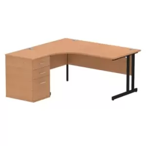Image of Impulse 1600mm Left Crescent Office Desk Oak Top Black Cantilever Leg Workstation 600 Deep Desk High Pedestal