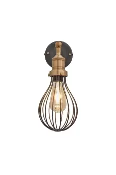 image of Brooklyn Balloon Cage Wall Light, 6 Inch, Pewter, Brass Holder