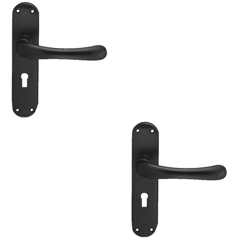 Image of Loops 2x PAIR Smooth Rounded Handle on Shaped Lock Backplate 185 x 42mm Matt Black Black