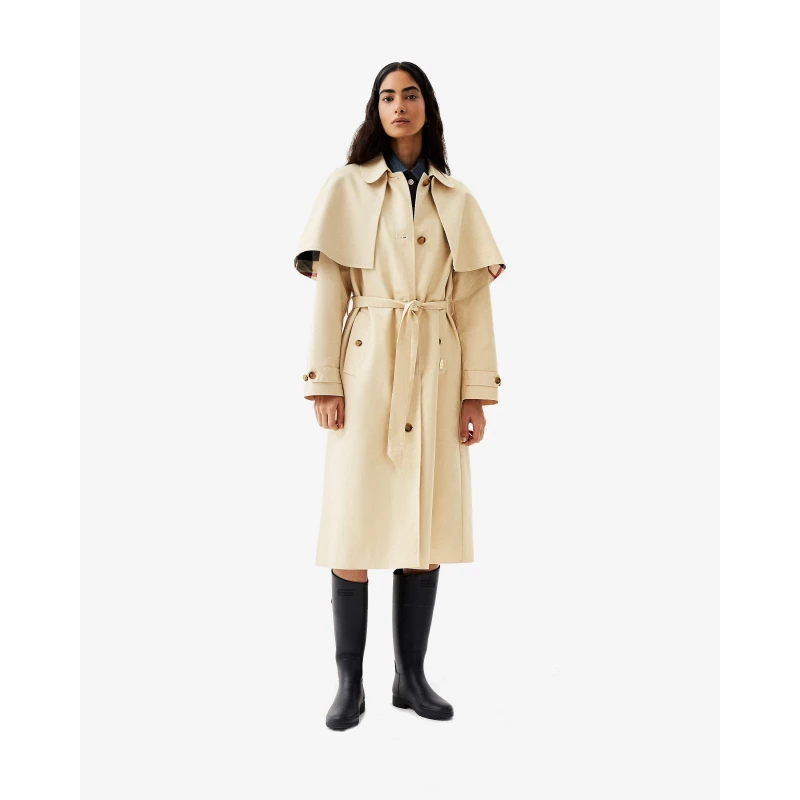 Image of Hunter Womens Keltie Water-Resistant Cotton Detachable Cape Trench Coat Gravel female 14 (L)