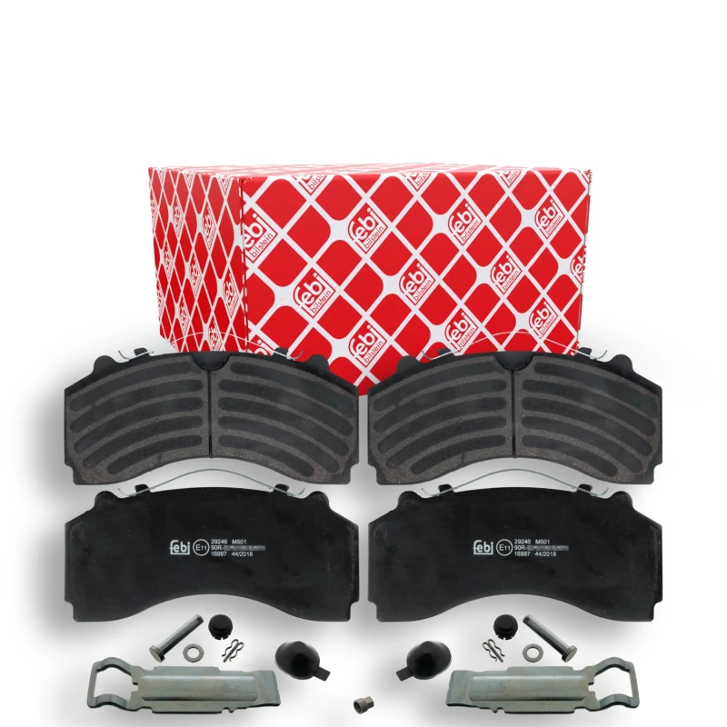 Image of FEBI BILSTEIN 16997 Brake pad set Front Axle, prepared for wear warning indicator, with fastening/mounting material Brake Pad Set,disc brake (402)