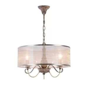 Image of Cable Chandelier Brown with Lampshade, 3 Light, E14