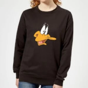 Image of Looney Tunes Daffy Duck Face Womens Sweatshirt - Black