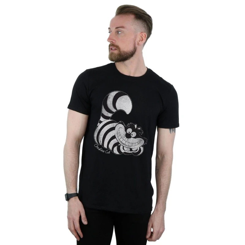 Image of Disney Men Alice in Wonderland Mono Cheshire Cat T-Shirt in Black Size: Small Black S Male 5057068089022