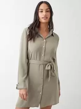 Image of Dorothy Perkins Belted Mini Shirt Dress - Sage, Green, Size 16, Women