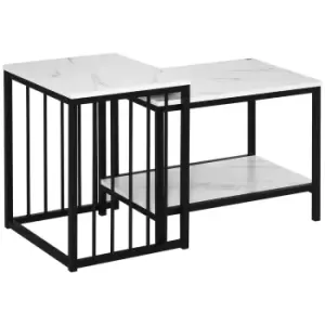 image of Modern Coffee Table Set of Two Marble-Effect Nesting Side Tables Steel Frame