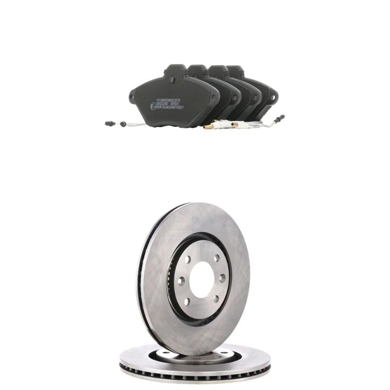 Image of RIDEX 3405B2547 Brake disc and pads set Front Axle, Brake Disc Type: Externally Vented, incl. wear warning contact Brake Set,disc brakes (3405)
