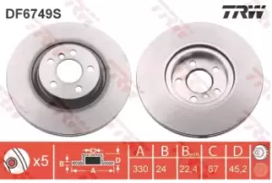 Image of TRW Brake disc DF6749S Brake rotor,Brake discs BMW,MINI,X1 (F48),2 Active Tourer (F45),2 Gran Tourer (F46),X2 (F39),1 Schragheck (F40)