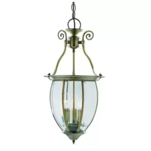 image of 3 Light Ceiling Lantern Pendant Antique Brass, Glass, E14