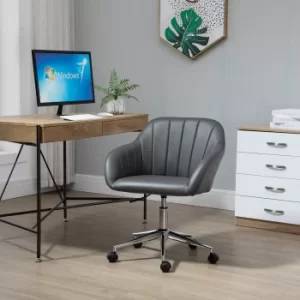 Image of Vinsetto PU Leather Mid-Back Tub Office Chair Ergonomic Work Seat Adjustable Padded w/ Wheels Study Living Room Bedroom Lounge Grey