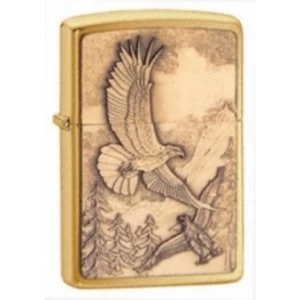 Image of Zippo Where Eagles Dare Emblem Brushed Brass Windproof Lighter