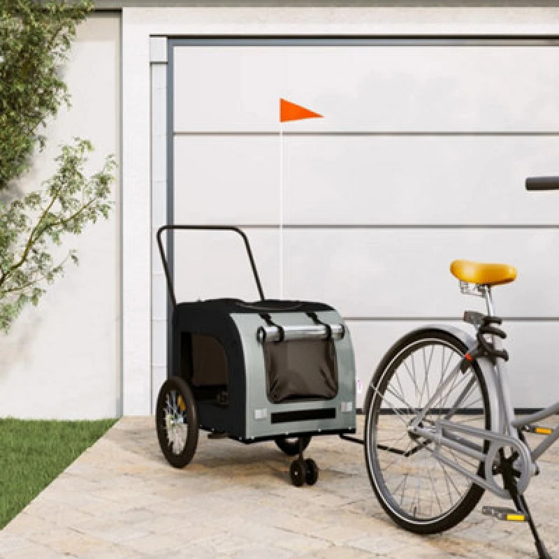 Image of vidaXL Pet Bike Trailer Black and Grey Oxford Fabric and Iron, Black 93853