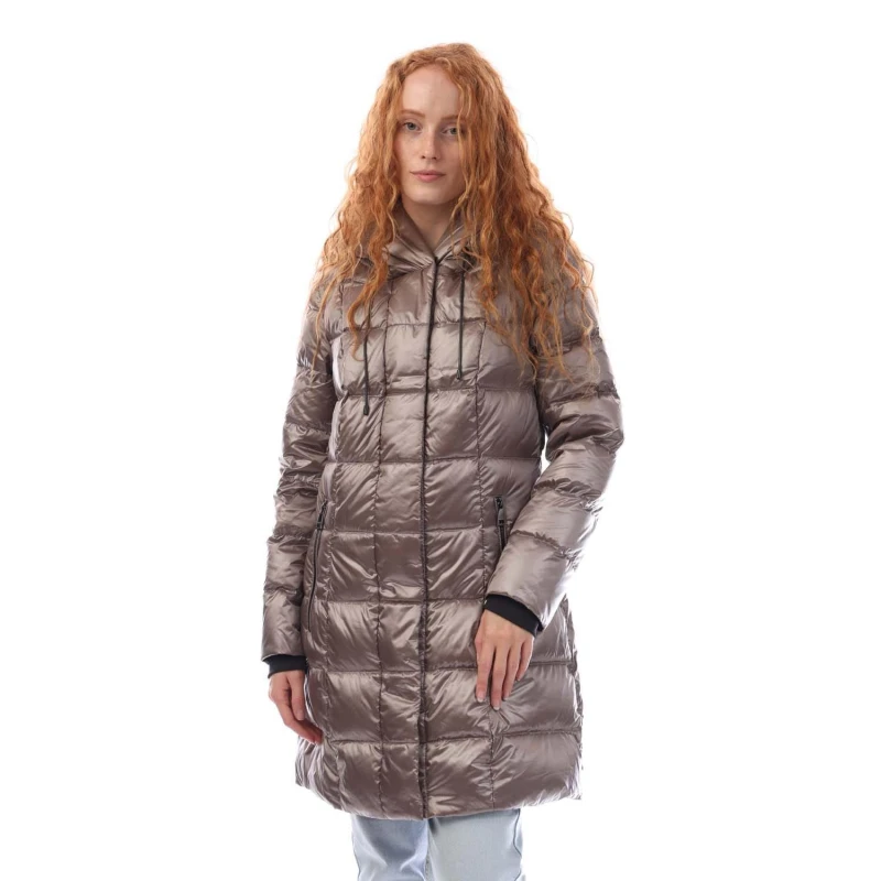 Image of DKNY Zip Front Down Filled Long Puffer Jacket Purple female XS
