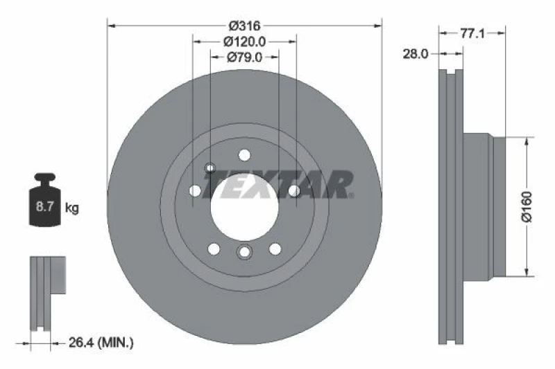 Image of Brake disc TEXTAR 92071405