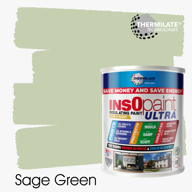 Image of THERMILATE TECHNOLOGIES InsOpaint ULTRA - 9 IN 1 Interior & Exterior Paint - 1L in Sage Green Sage Green Unisex 1L