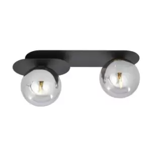 image of Plaza Black Globe Ceiling Light with Graphite Glass Shades, 2x E14