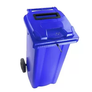 Image of Slingsby Blue Confidential Waste Wheelie Bin 140 Litre With Slot and Lid Lock 3