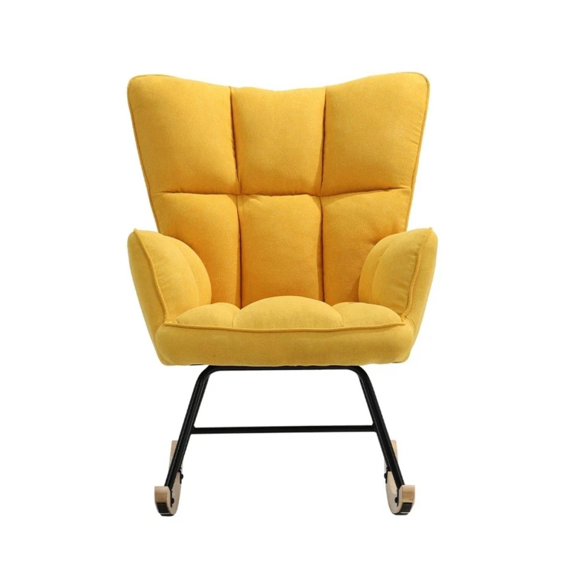 Image of Cottonfy UK Tufted Lien Upholstered Rocking Chair Yellow Yellow L