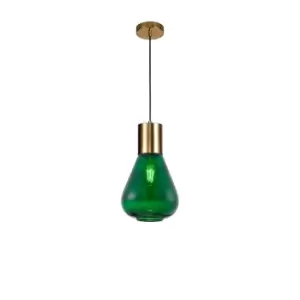 Image of Corinth Narrow Ceiling Pendant, E27, Ancient Brass, Bottle Green Glass