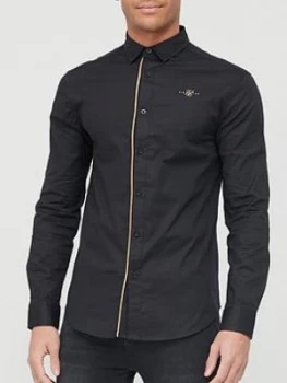 image of SikSilk Long Sleeve Gold Piping Shirt - Black