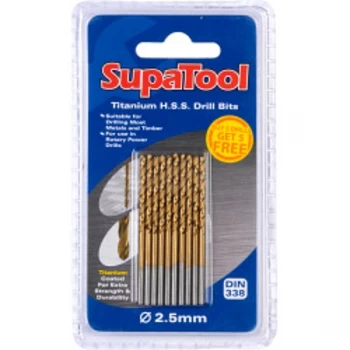 image of SupaTool Titanium Coated HSS Drill Bits 2.5x57mm 10 Piece