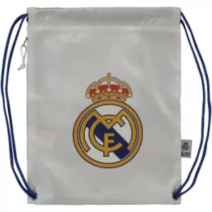 Image of Real Madrid CF Crest Drawstring Bag (One Size) (Blue/White/Yellow)