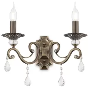 Image of Maytoni Lighting - Grace Wall Candle Lamp Brass & Crystal, 2 Light, E14