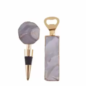 image of Fifty Five South Natural Bottle Opener & Stopper Set, Natural Agate, Gold Finish