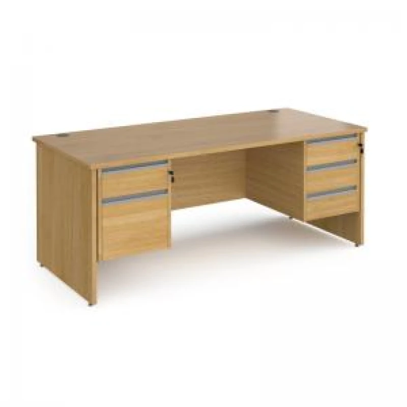 Image of Contract 25 Office Desk Rectangular Desk 1800mm With Double Pedestal Oak Top And Panel End Leg 800mm Depth Contract 25 CP18S23-S-O Oak CP18S23