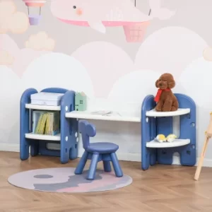 Image of HOMCOM Kids Adjustable Table and Chair Set 2 Piece Play Table with Storage Childrens Playroom/Bedroom Furniture Toddler PE Blue and white