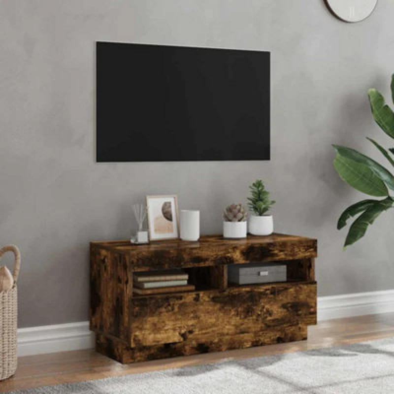 Image of vidaXL TV Cabinet with LED Lights Smoked Oak 80x35x40 cm, Brown 815723