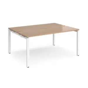 Image of Bench Desk 2 Person Rectangular Desks 1600mm Beech Tops With White Frames 1200mm Depth Adapt