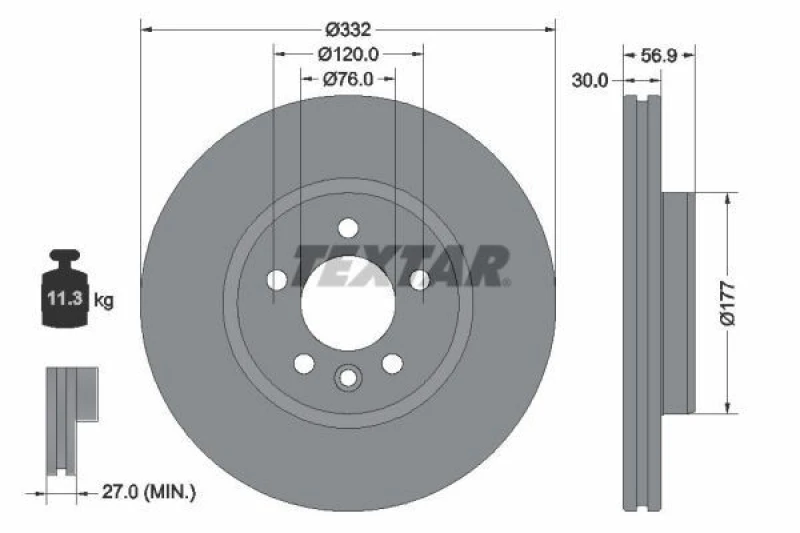Image of Brake disc TEXTAR 92307705