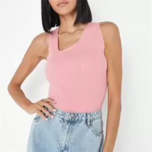 image of Missguided Tall Rib Asymmetric Neck Knit Bodysuit - Pink