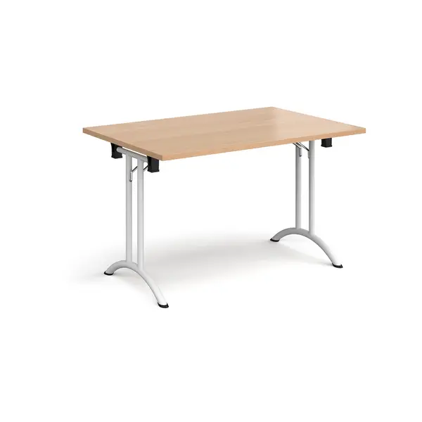 Image of Rectangular Folding Meeting Table with White Curved Legs - 1200mm - Beech