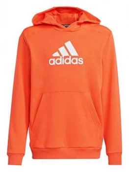 Image of adidas Junior Boys Badge of Sport Overhead Hoodie - Orange/White, Orange/White, Size 11-12 Years