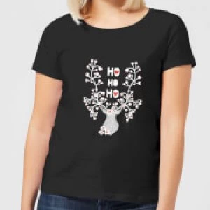 Image of Ho Ho Ho Reindeer Womens T-Shirt - Black - 3XL - Black