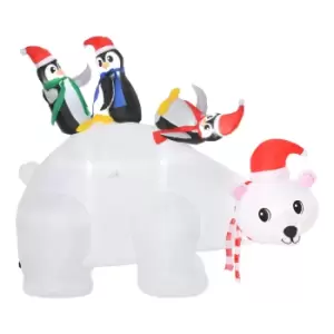 Image of HOMCOM 5ft Outdoor Christmas Inflatable with LED Light, Lighted Blowup Polar Bear with Three Penguins, Giant Yard Party Decoration for Garden Lawn