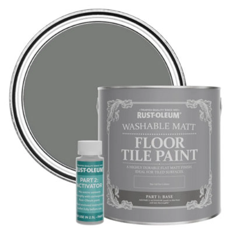 Image of Rust-Oleum Torch Grey Washable Matt Floor Tile Paint 2.5L