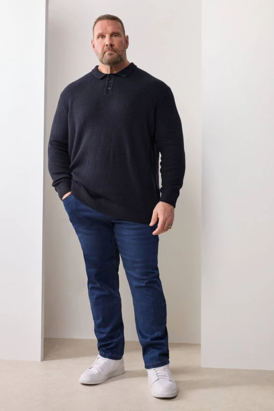 Image of BadRhino Mens Chunky Knit Collared Jumper in Dark Navy Size: 1XL Dark Navy Male 1XL