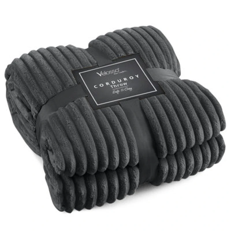 Image of Velosso Thermal Soft Ribbed Cord Throw Blanket For Sofa, Bed, Armchair, Couch - 127Cm X 152Cm, Charcoal