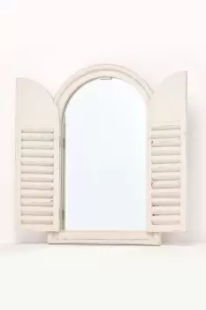 Image of White Distressed Style Outdoor Garden Mirror with Shutters