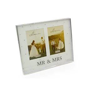 image of 4" x 6" - Amore By Juliana Silver Double Frame - Mr & Mrs